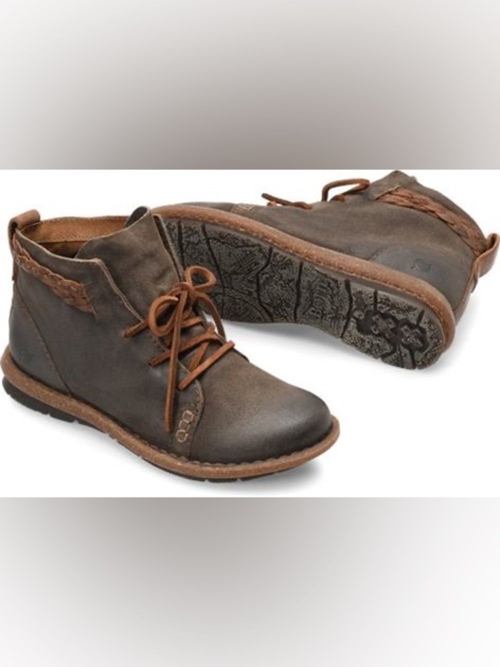 Born Brown Suede Lace-Up Ankle Boots with Tan Laces 7.5